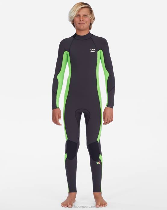 Niños verde neón Billabong Traje de neopreno completo con cremallera trasera absoluta 3/2 04LD1124